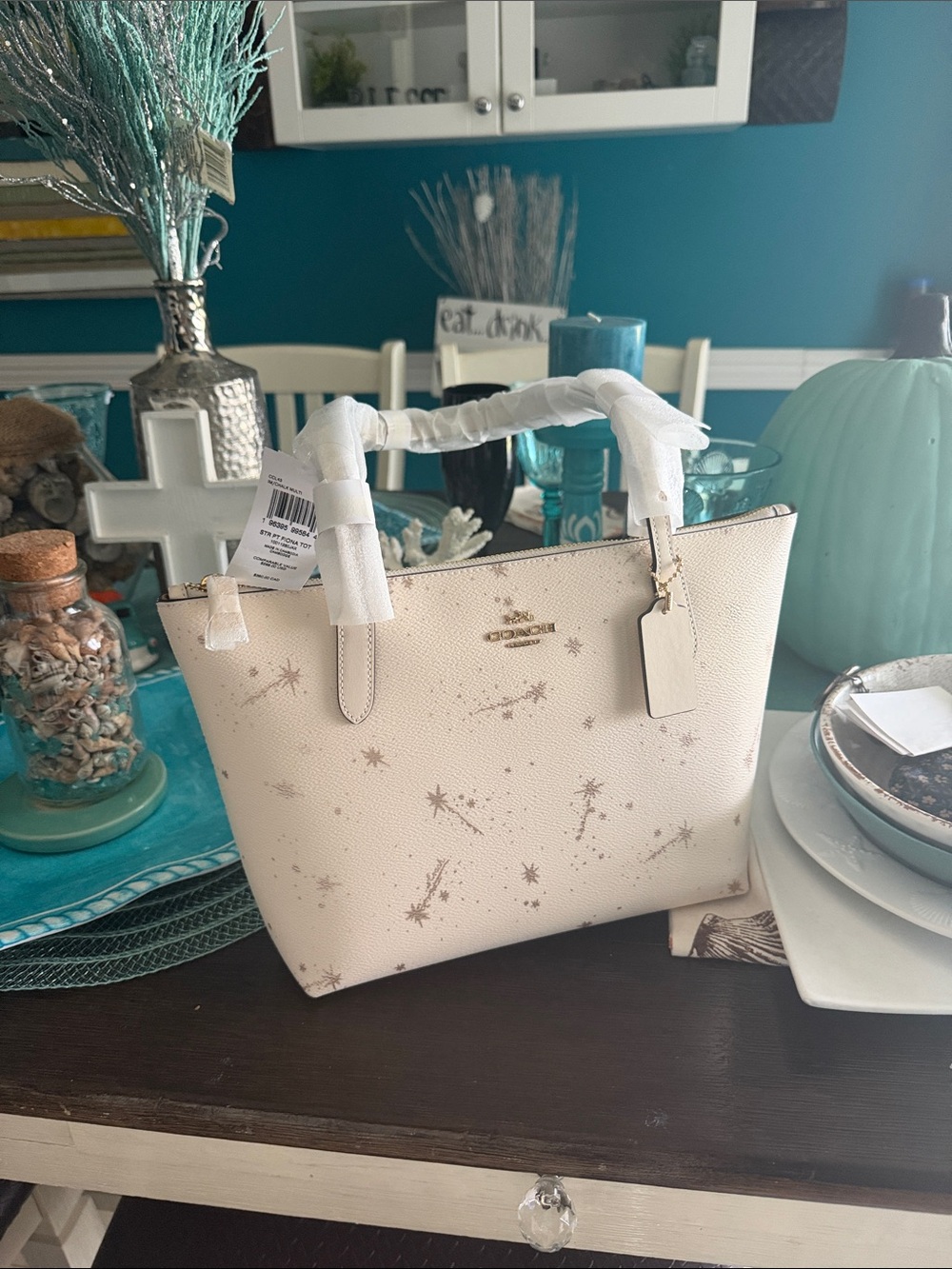 Coach Cream Tote with Metallic Star Print